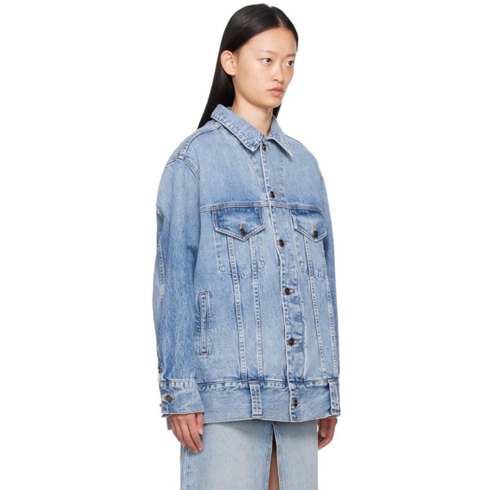 Khaite Women's Grizzo Oversize Trucker Stonewashed Made in USA Denim Jacket - Picture 2 of 11